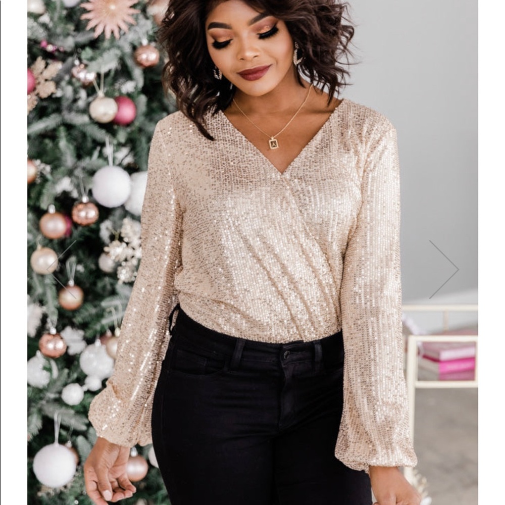 Gold sequin bodysuit from Pink Lily. Great for holidays or NYE